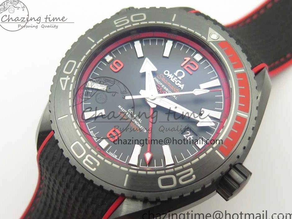 0209 Trendy Planet Ocean 45.5mm Deep Black red Real Ceramic VSF 1:1 Best Edition on Black Nylon Strap A8906 Super Clone 7986